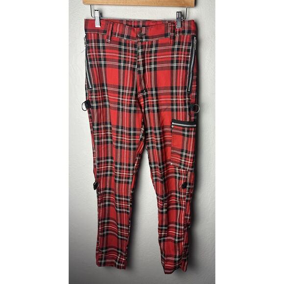 Dog Pile Pants Size 28 Small Red Plaid Goth Punk Rave Emo Y2K Vintage - Picture 1 of 4